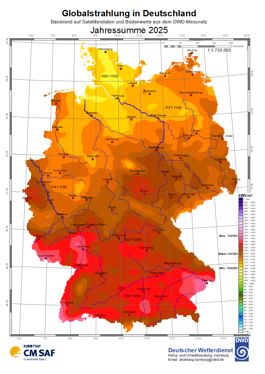 Globalstrahlung in Deutschland von 2025